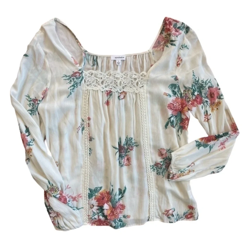 🎉2/$10 Eyeshadow Floral Flowy Blouse Large - Picture 1 of 6